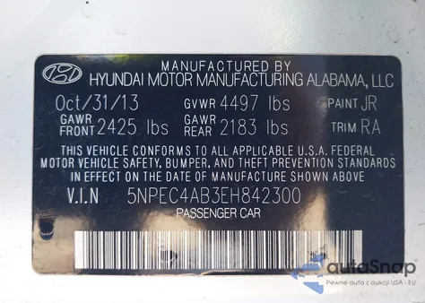 2014 Hyundai Sonata Limited 2.0T z USA, uszkodzony, nr VIN 5NPEC4AB3EH842300